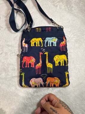LeSportsac 3-Zip Crossbody Bag Navy Elephant & Giraffe Print